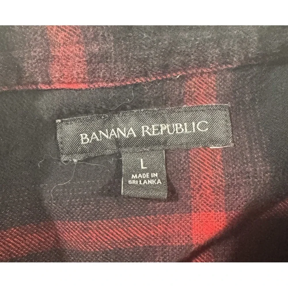 Banana Republic Flannel Shirt Mens Large Red Black Plaid Long Sleeve Casual Logo